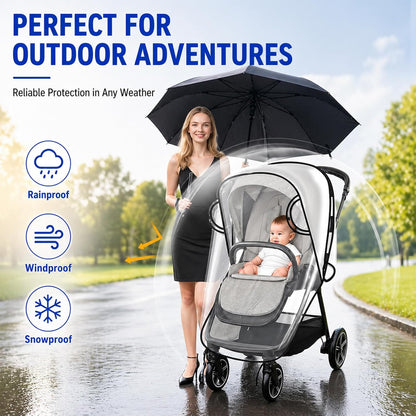 Stroller Rain Cover for Nuna Stroller,Clear Stroller Rain Cover,Windproof Travel Weather Shield,Protect from Dust Snow,Breathable Ventilation and Easy Access for Trip Use,Daily Walks
