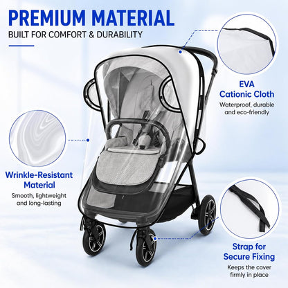 Stroller Rain Cover for Nuna Stroller,Clear Stroller Rain Cover,Windproof Travel Weather Shield,Protect from Dust Snow,Breathable Ventilation and Easy Access for Trip Use,Daily Walks