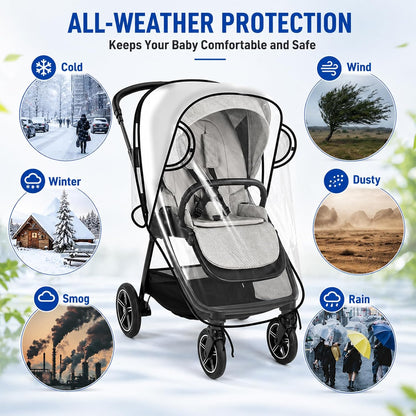 Stroller Rain Cover for Nuna Stroller,Clear Stroller Rain Cover,Windproof Travel Weather Shield,Protect from Dust Snow,Breathable Ventilation and Easy Access for Trip Use,Daily Walks