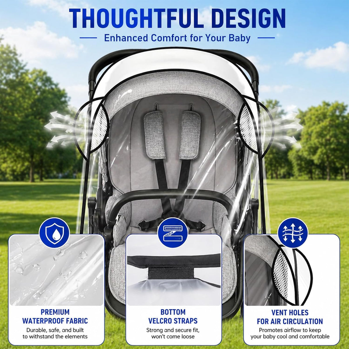 Stroller Rain Cover for Nuna Stroller,Clear Stroller Rain Cover,Windproof Travel Weather Shield,Protect from Dust Snow,Breathable Ventilation and Easy Access for Trip Use,Daily Walks