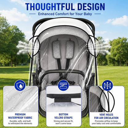 Stroller Rain Cover for Nuna Stroller,Clear Stroller Rain Cover,Windproof Travel Weather Shield,Protect from Dust Snow,Breathable Ventilation and Easy Access for Trip Use,Daily Walks