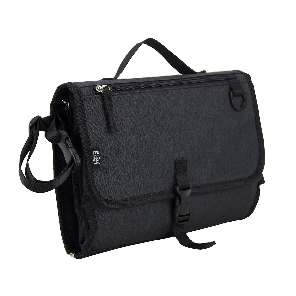 Baby Portable Water Resistant Diaper Changing Pad & Diaper Changing Kit Travel Bag Baby Station On the Go, Black Chambray