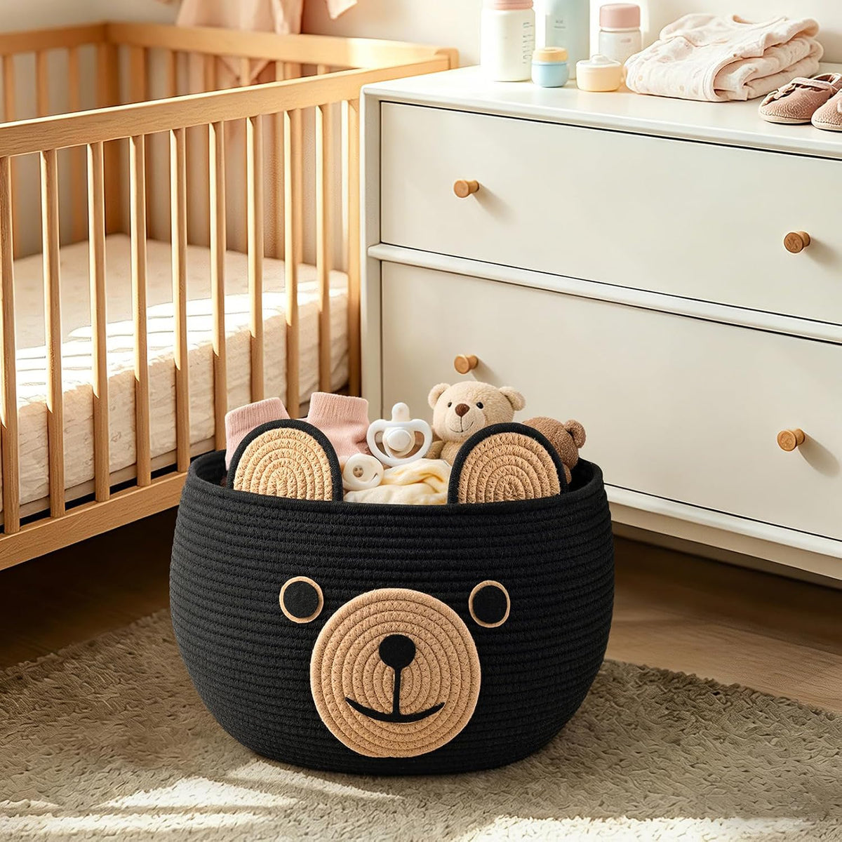 Baby Basket for Gifts Empty, Cute Bear Design, Light Brown