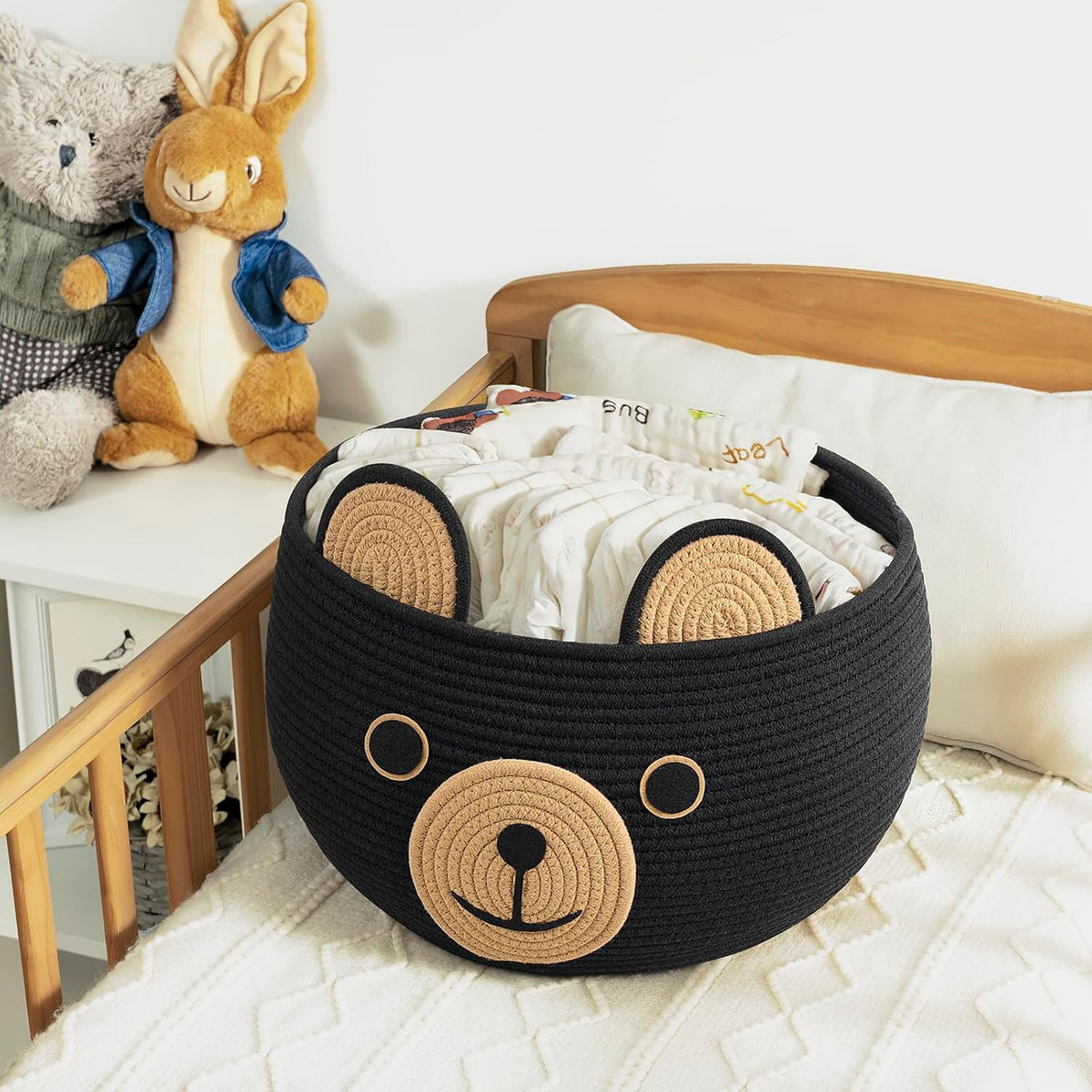 Baby Basket for Gifts Empty, Cute Bear Design, Light Brown