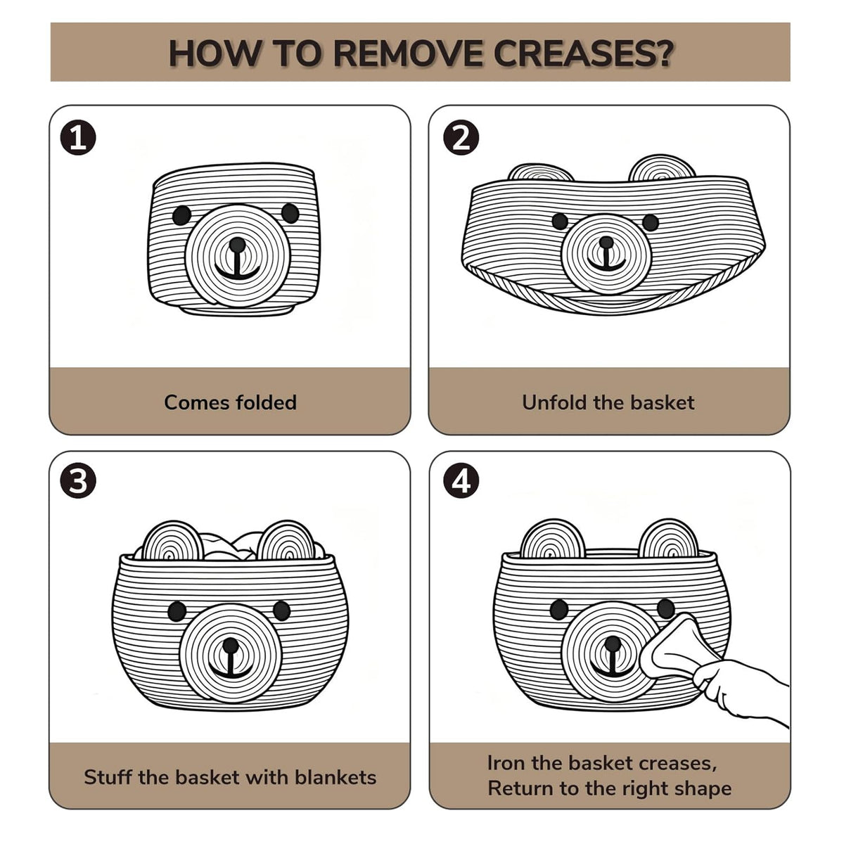 Baby Basket for Gifts Empty, Cute Bear Design, Light Brown