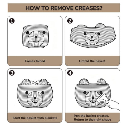 Baby Basket for Gifts Empty, Cute Bear Design, Light Brown