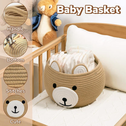 Baby Basket for Gifts Empty, Cute Bear Design, Light Brown