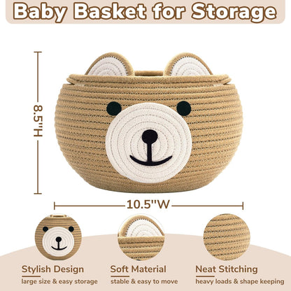 Baby Basket for Gifts Empty, Cute Bear Design, Light Brown