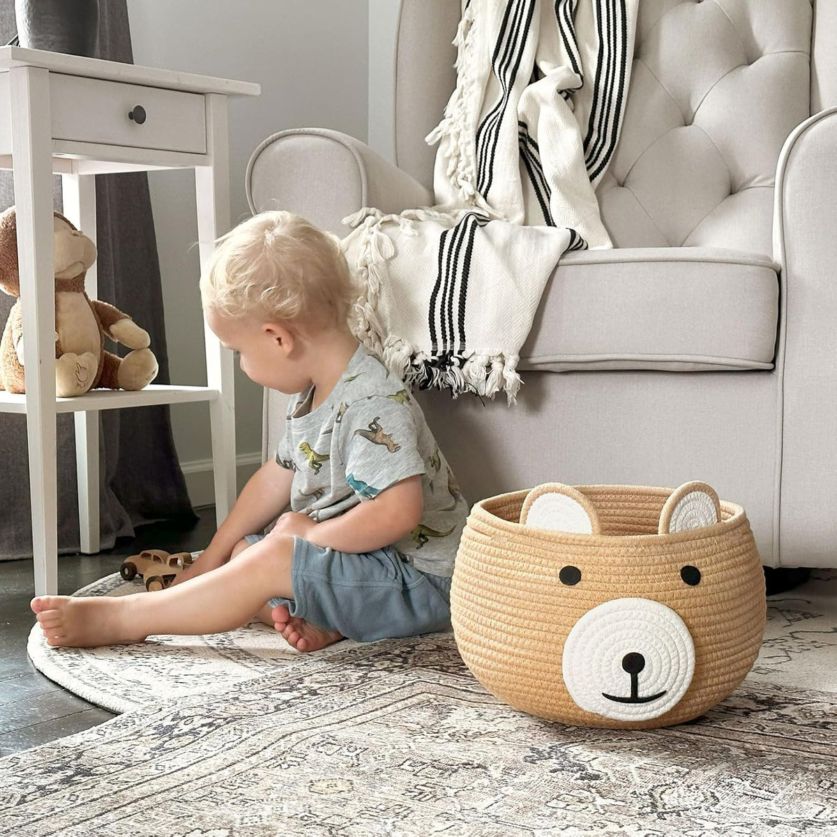 Baby Basket for Gifts Empty, Cute Bear Design, Light Brown