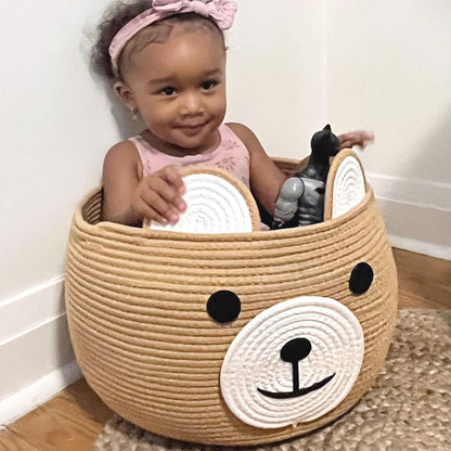 Baby Basket for Gifts Empty, Cute Bear Design, Light Brown