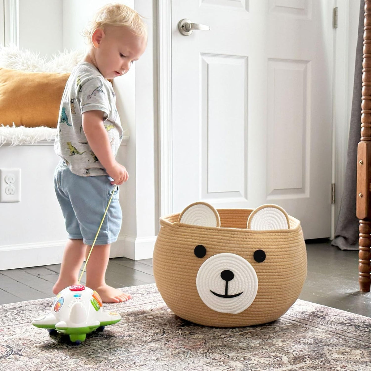 Baby Basket for Gifts Empty, Cute Bear Design, Light Brown