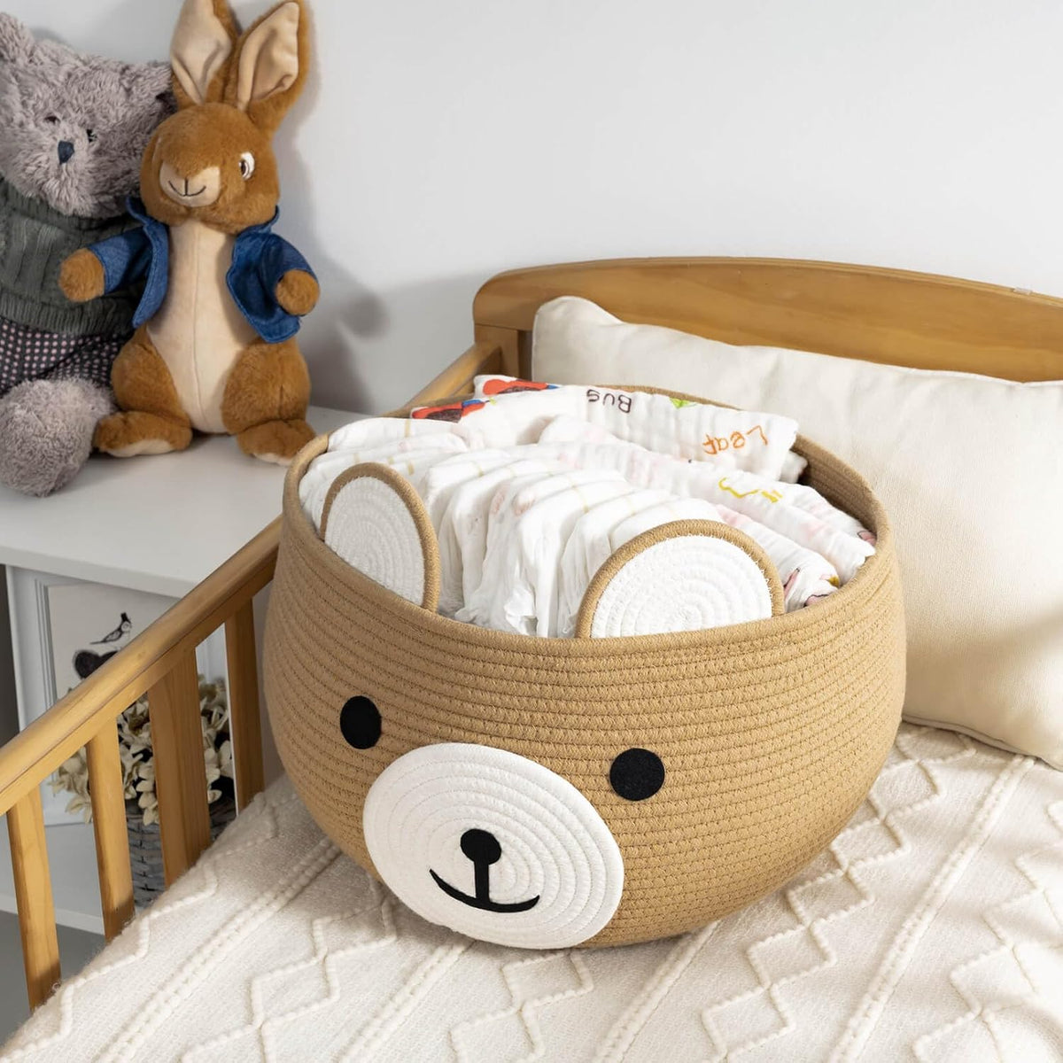 Baby Basket for Gifts Empty, Cute Bear Design, Light Brown