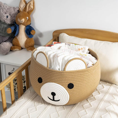 Baby Basket for Gifts Empty, Cute Bear Design, Light Brown