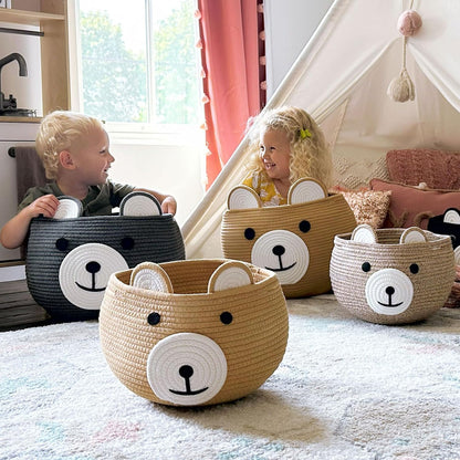 Baby Basket for Gifts Empty, Cute Bear Design, Light Brown