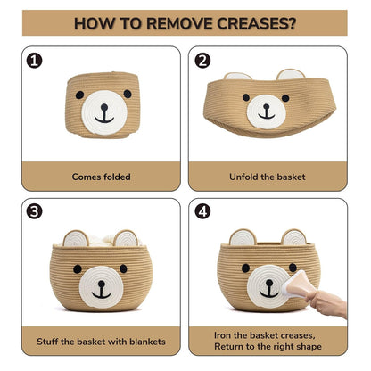 Baby Basket for Gifts Empty, Cute Bear Design, Light Brown