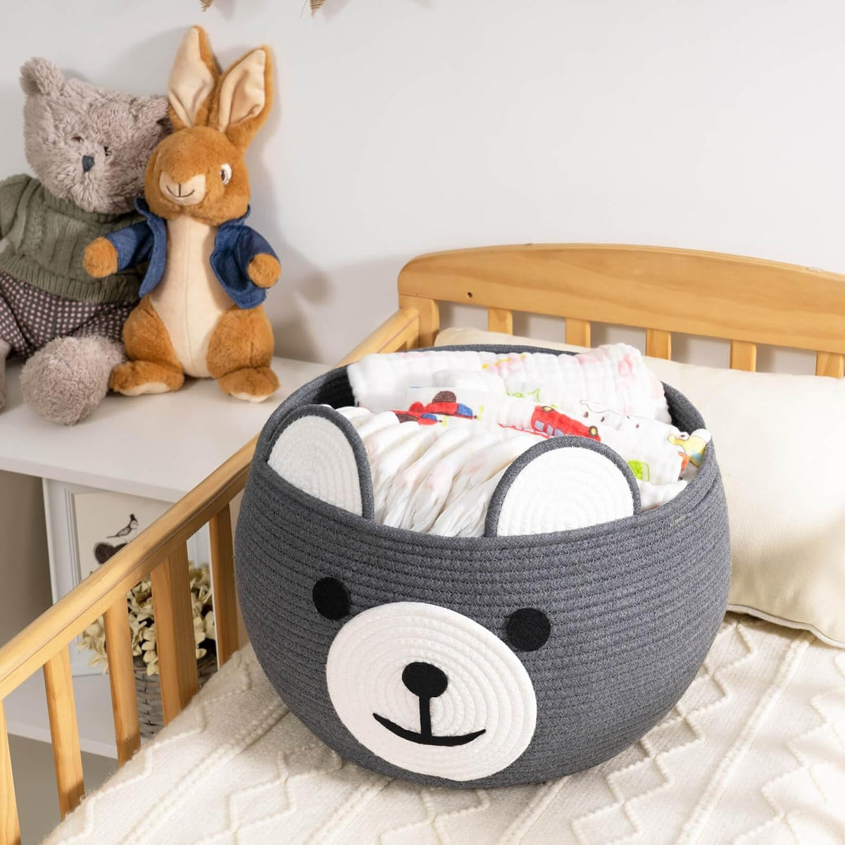 Baby Basket for Gifts Empty, Cute Bear Design, Light Brown