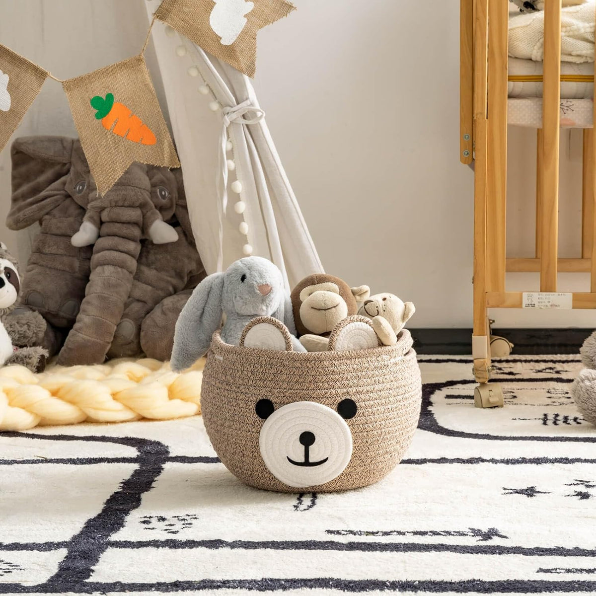Baby Basket for Gifts Empty, Cute Bear Design, Light Brown
