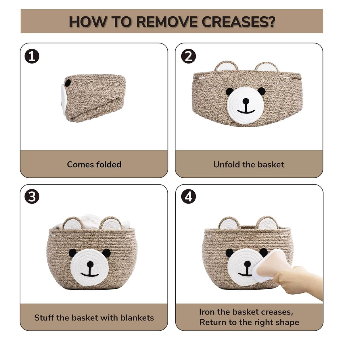 Baby Basket for Gifts Empty, Cute Bear Design, Light Brown