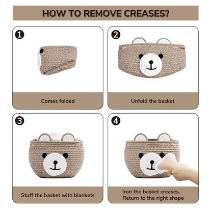 Baby Basket for Gifts Empty, Cute Bear Design, Light Brown