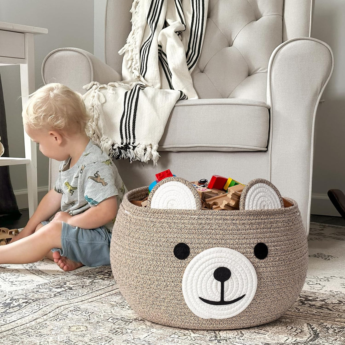 Baby Basket for Gifts Empty, Cute Bear Design, Light Brown