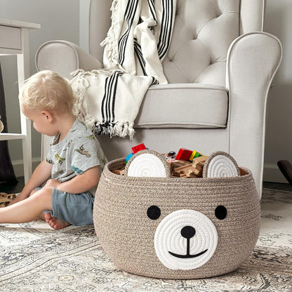 Baby Basket for Gifts Empty, Cute Bear Design, Light Brown