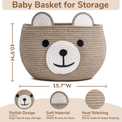 Baby Basket for Gifts Empty, Cute Bear Design, Light Brown