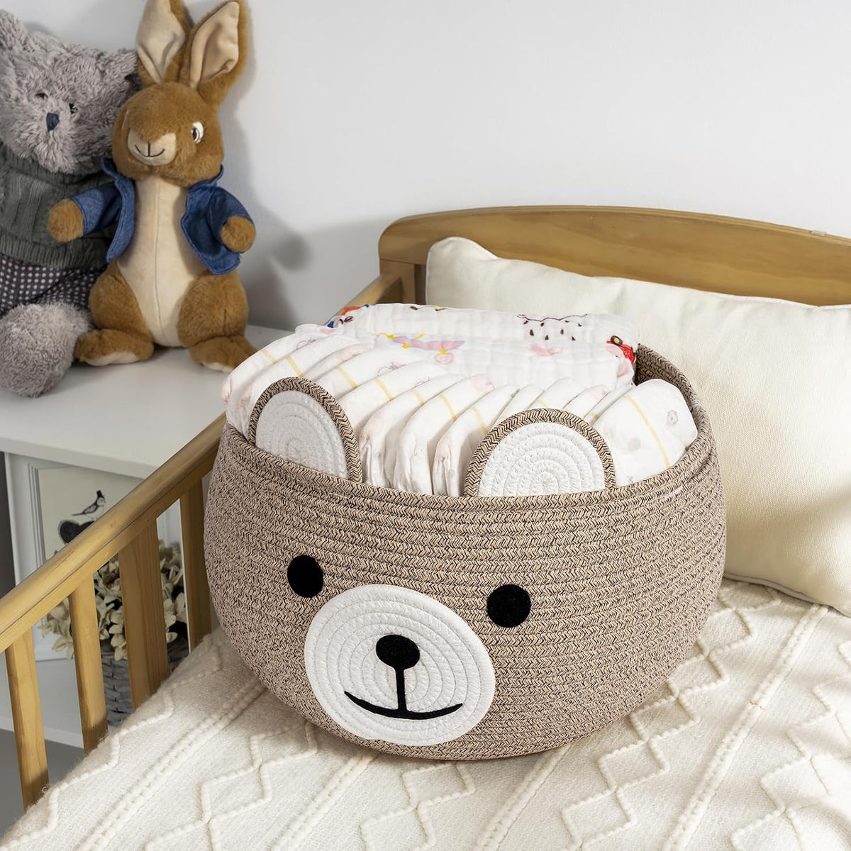 Baby Basket for Gifts Empty, Cute Bear Design, Light Brown