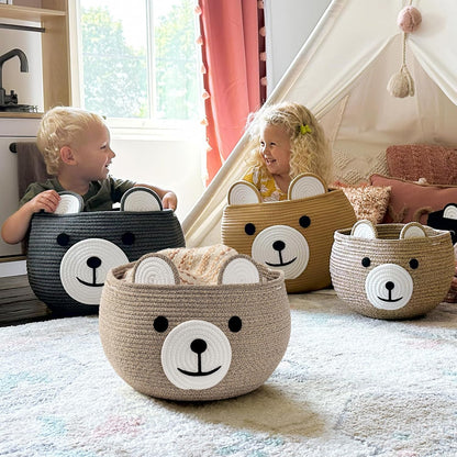 Baby Basket for Gifts Empty, Cute Bear Design, Light Brown
