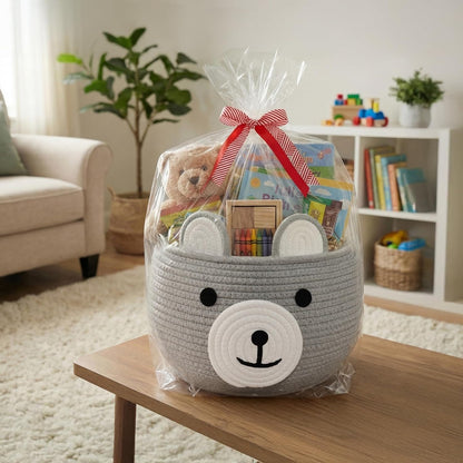 Baby Basket for Gifts Empty, Cute Bear Design, Light Brown
