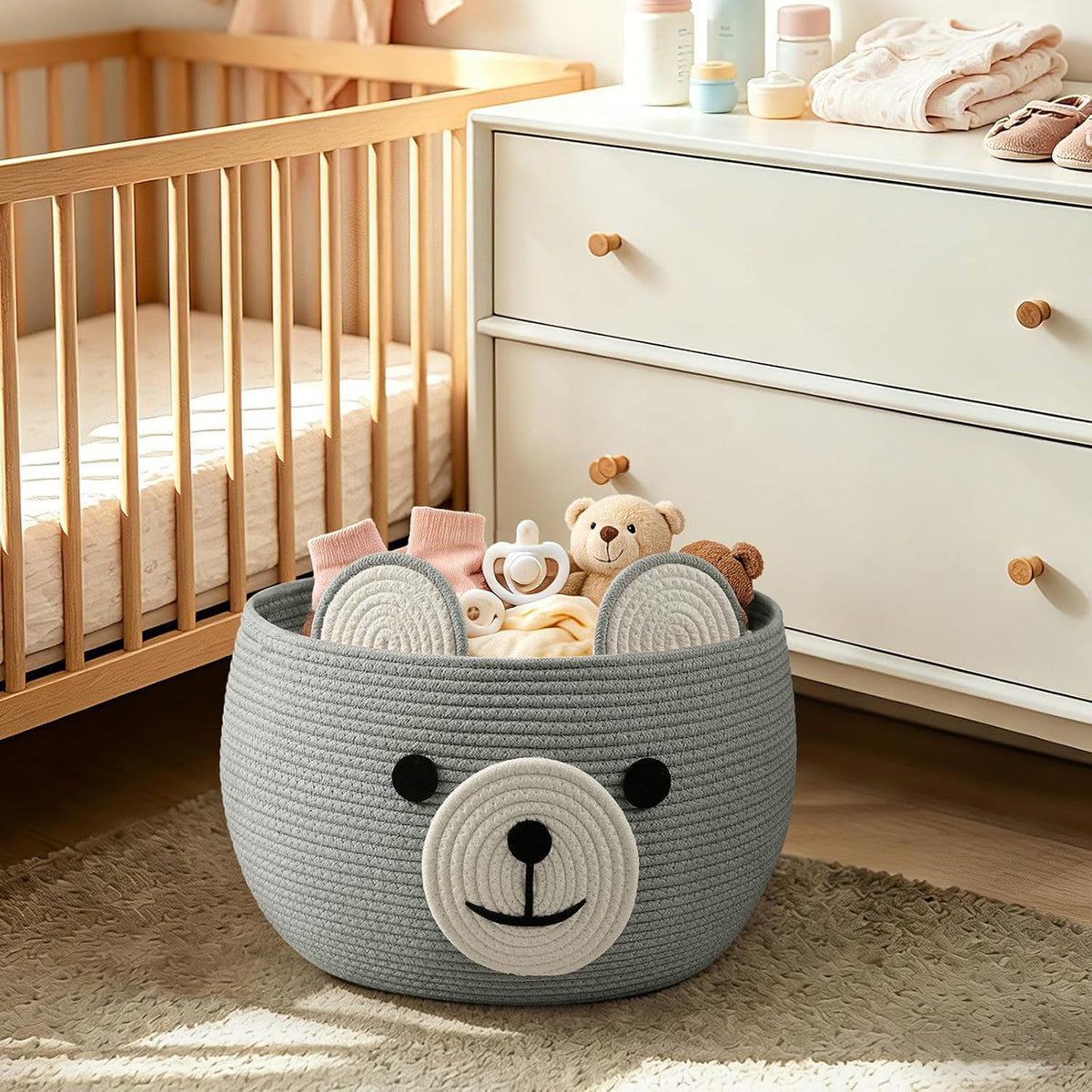 Baby Basket for Gifts Empty, Cute Bear Design, Light Brown