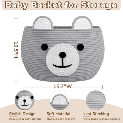 Baby Basket for Gifts Empty, Cute Bear Design, Light Brown
