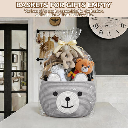 Baby Basket for Gifts Empty, Cute Bear Design, Light Brown