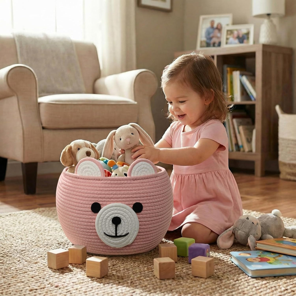 Baby Basket for Gifts Empty, Cute Bear Design, Light Brown