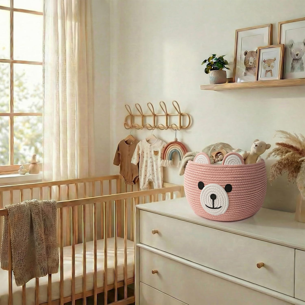 Baby Basket for Gifts Empty, Cute Bear Design, Light Brown