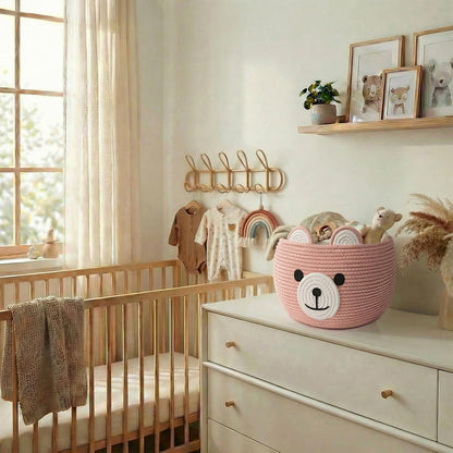 Baby Basket for Gifts Empty, Cute Bear Design, Light Brown