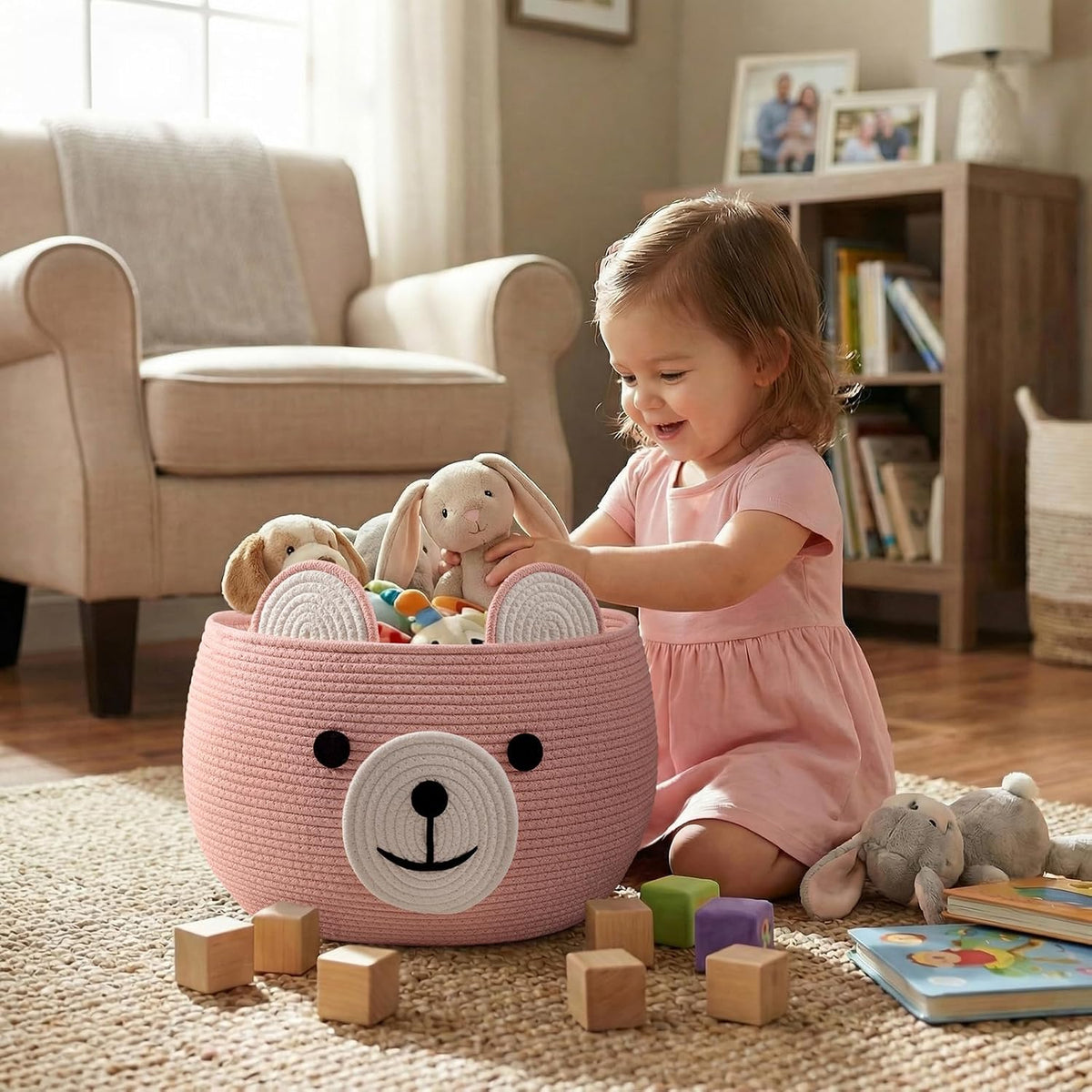 Baby Basket for Gifts Empty, Cute Bear Design, Light Brown