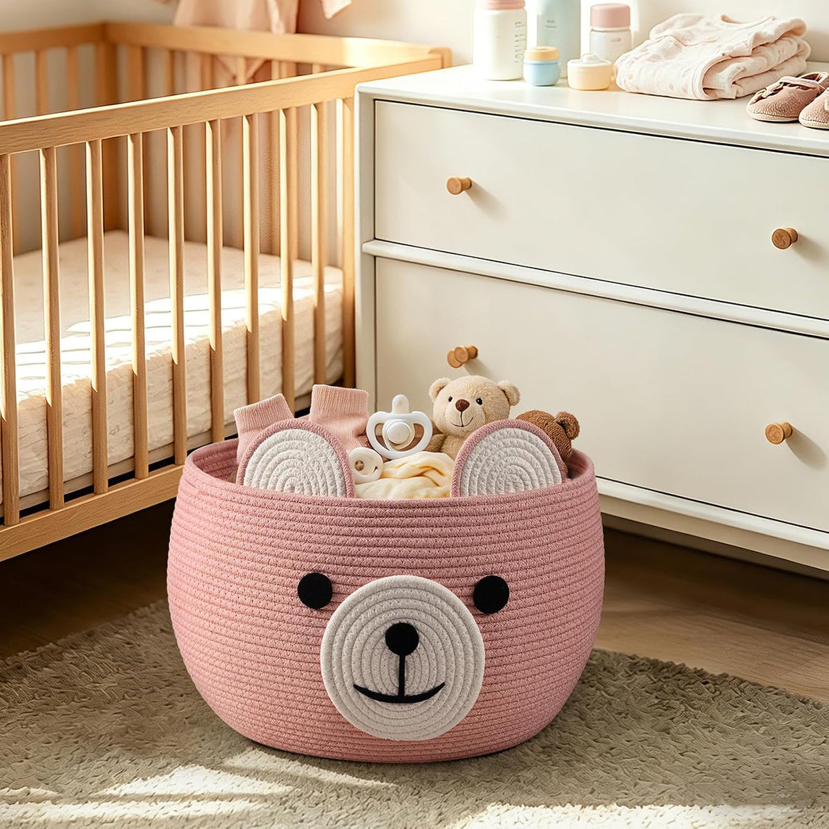 Baby Basket for Gifts Empty, Cute Bear Design, Light Brown