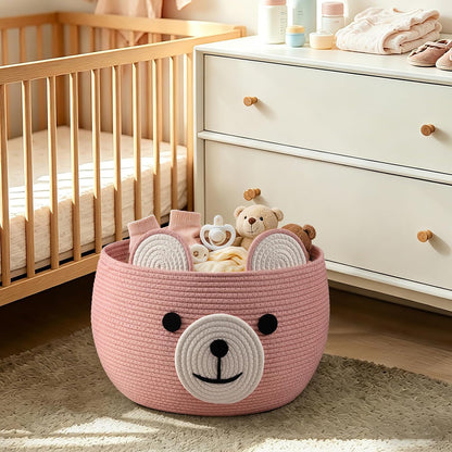 Baby Basket for Gifts Empty, Cute Bear Design, Light Brown