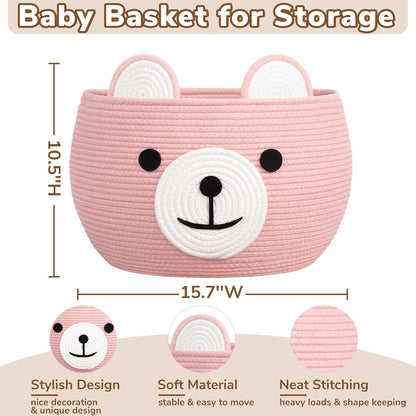 Baby Basket for Gifts Empty, Cute Bear Design, Light Brown