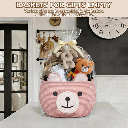 Baby Basket for Gifts Empty, Cute Bear Design, Light Brown