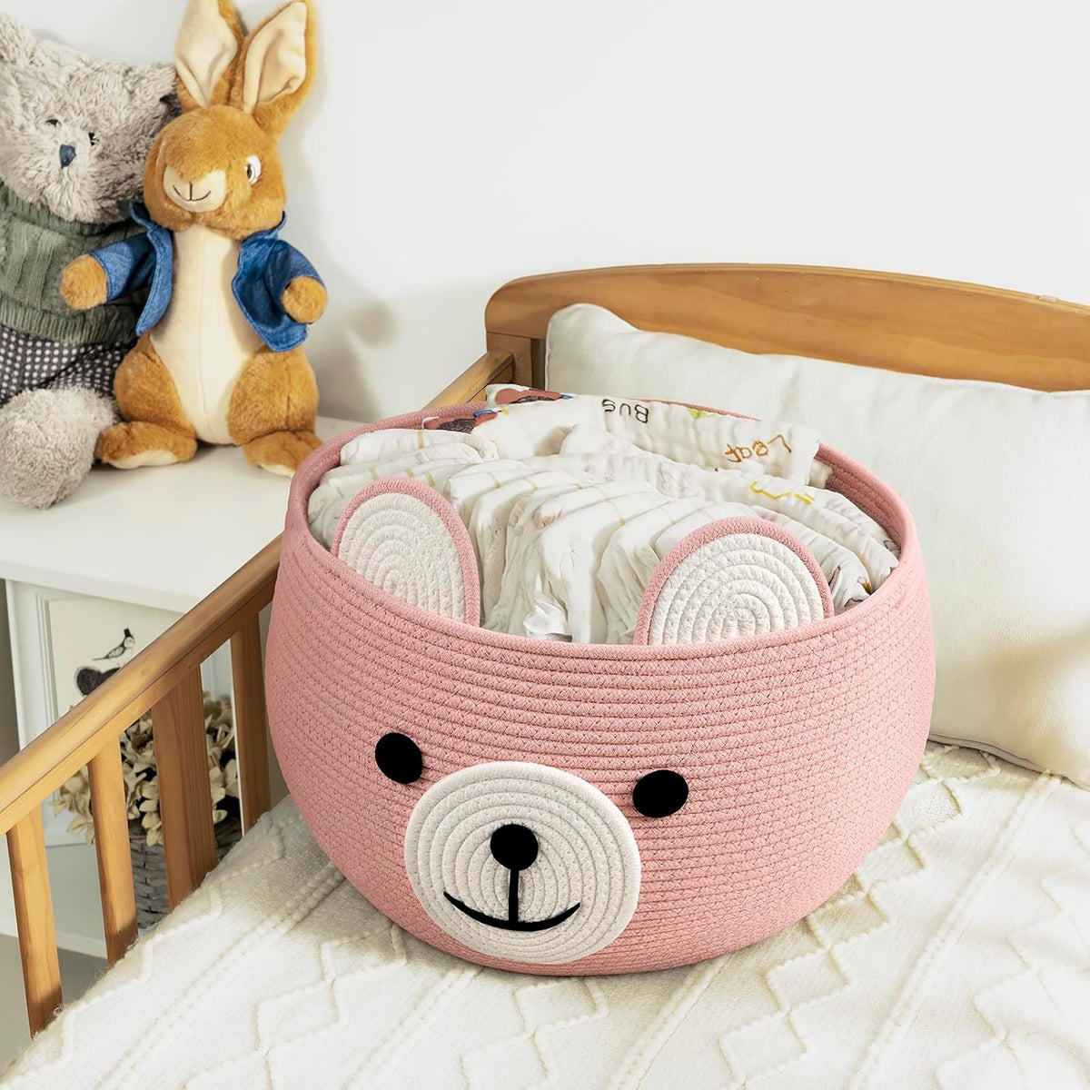 Baby Basket for Gifts Empty, Cute Bear Design, Light Brown