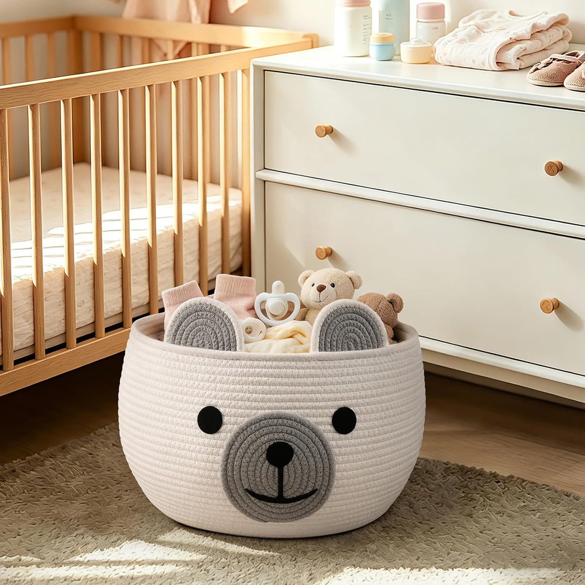 Baby Basket for Gifts Empty, Cute Bear Design, Light Brown