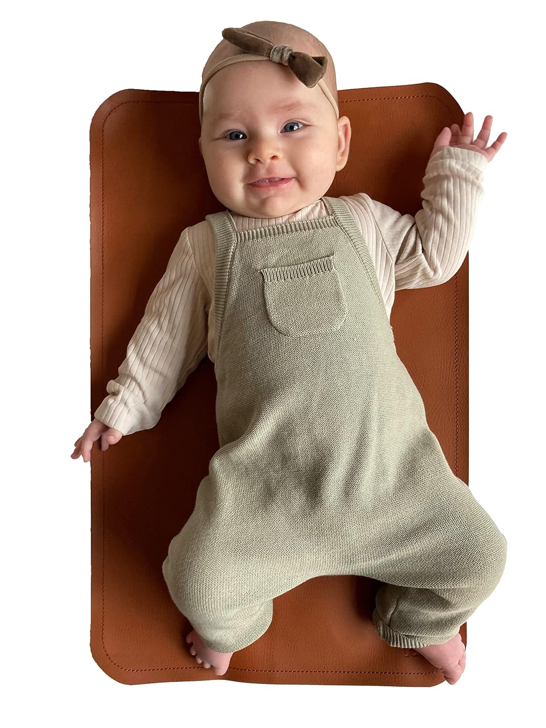 Vegan Leather Baby Changing Mat - Waterproof Wipeable Portable Diaper Pad - Foldable for Travel (14 x 22 in) - Brown