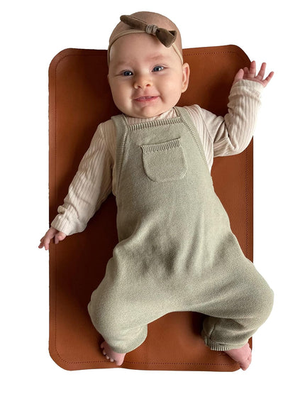 Vegan Leather Baby Changing Mat - Waterproof Wipeable Portable Diaper Pad - Foldable for Travel (14 x 22 in) - Brown