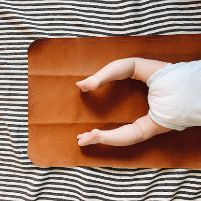 Vegan Leather Baby Changing Mat - Waterproof Wipeable Portable Diaper Pad - Foldable for Travel (14 x 22 in) - Brown