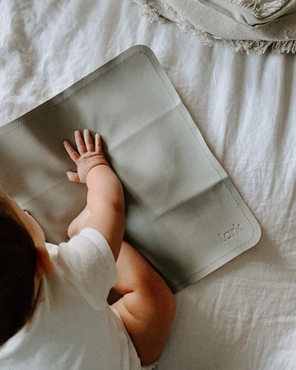 Vegan Leather Baby Changing Mat - Waterproof Wipeable Portable Diaper Pad - Foldable for Travel (14 x 22 in) - Brown
