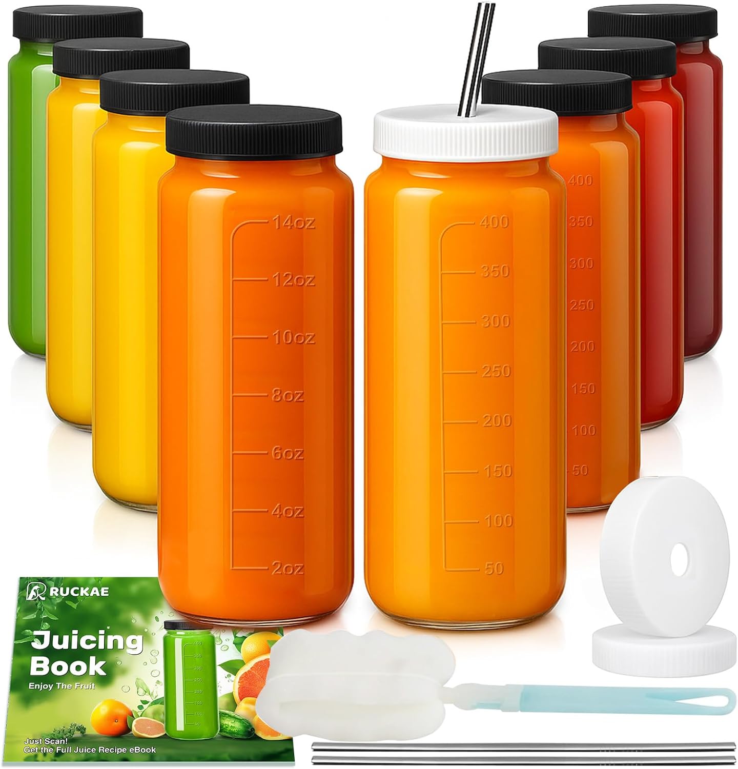 20oz Ribbed Glass Tumbler with Lids and Straws – 2 Pack Leak Proof Iced Coffee Cup– Aesthetic Glass Cups with Bamboo Lids for Home,Office,Travel and Gifts (2, Transparent)