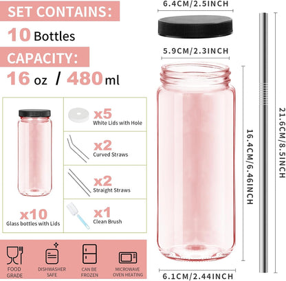 20oz Ribbed Glass Tumbler with Lids and Straws – 2 Pack Leak Proof Iced Coffee Cup– Aesthetic Glass Cups with Bamboo Lids for Home,Office,Travel and Gifts (2, Transparent)
