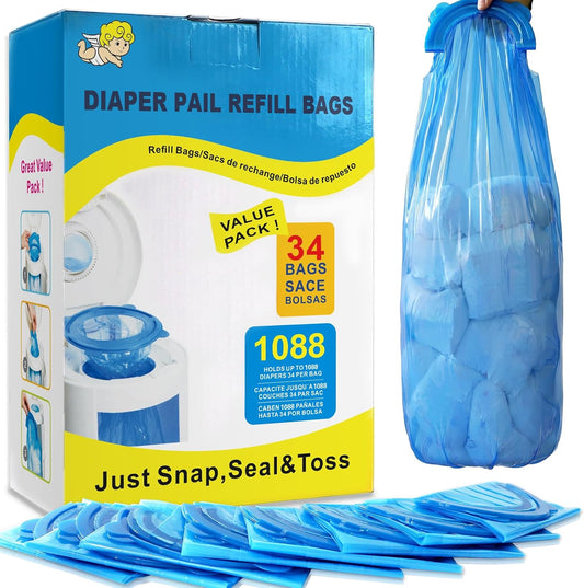 Diaper Pail Refill Bags 34 Pack Fits Arm & Hammer Disposal System