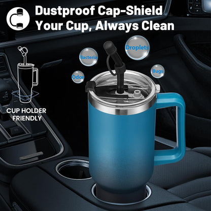 40 oz Stainless Steel Vacuum Insulated Tumbler with Lid and Straw for Water, Iced Tea or Coffee, Spill Proof Water Bottle with Handle, Leak Resistant Travel Mug Car Cupholder Friendly